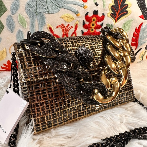 Kurt Geiger • Kensington Gold and Black Rhinestone Cuban Link Purse - Picture 16 of 16
